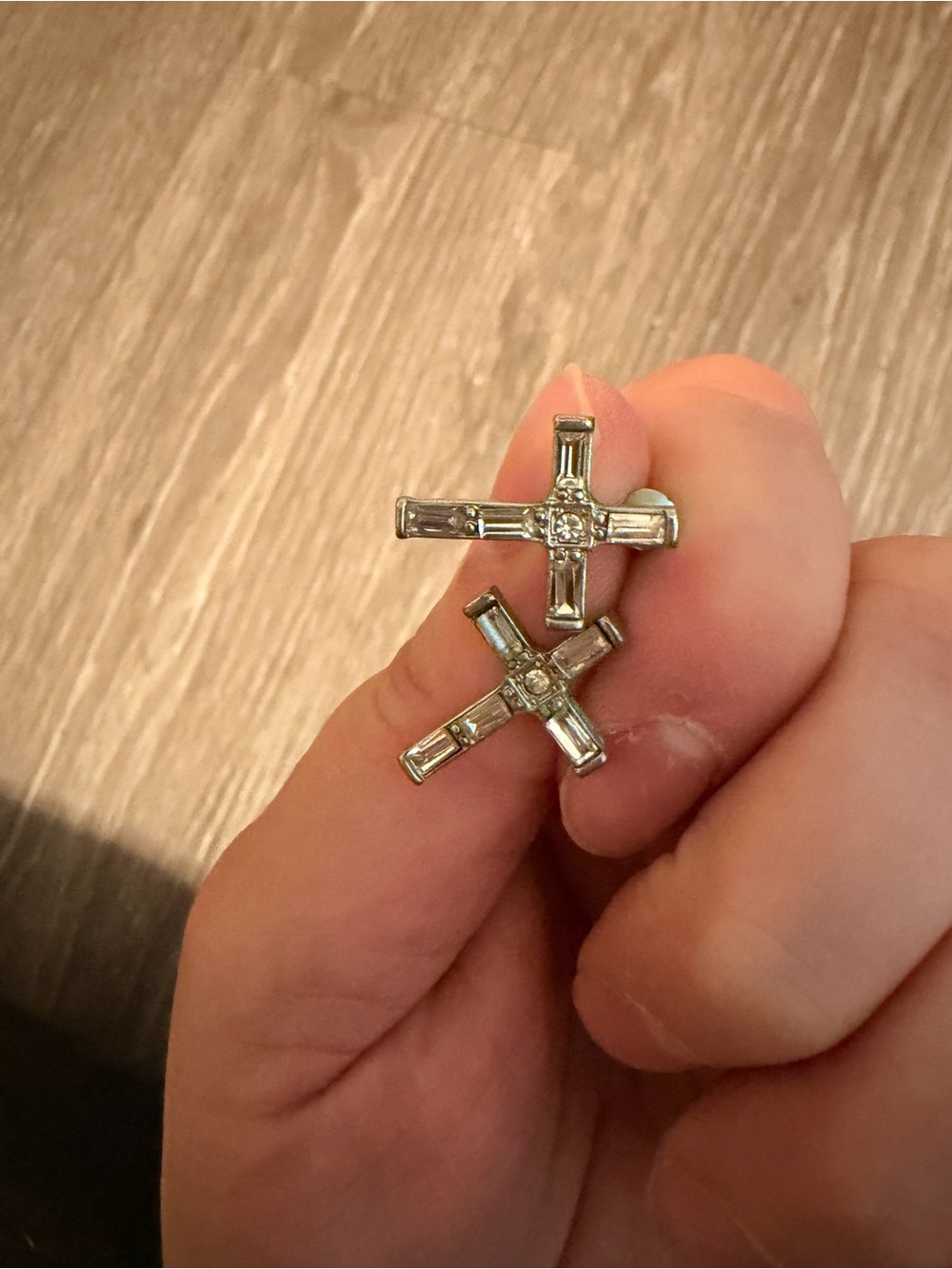 Silver Cross Stud Earrings - Sparkling Baguette & Round Stones (Sterling Silver)